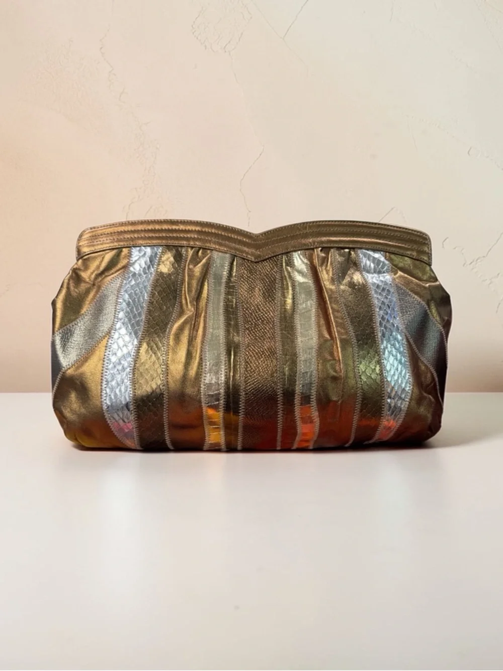 VENETTO By Ami Kahn VINTAGE 80s Snakeskin & Leather Gold/Silver/Bronze Two-Way - Picture 4 of 8